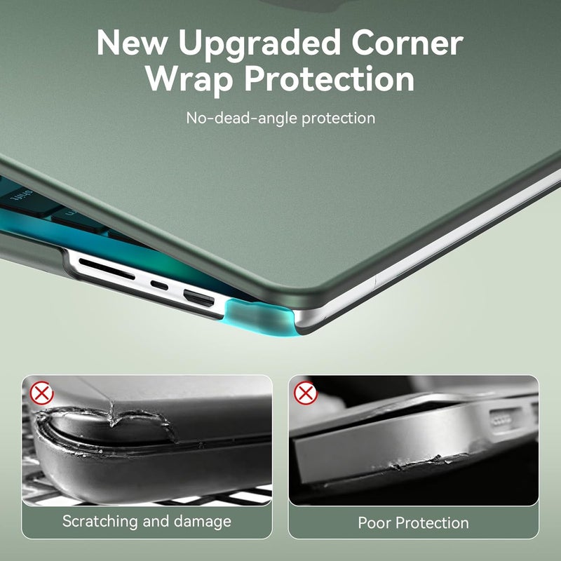 Eoocoo حافظة متوافقة مع ماك بوك برو 14 بوصة 2026-2021 شريحة M5-M1 Pro/Max، قبضة غير لامعة، مقاومة للصدمات، حافظة صلبة مع غطاء لوحة المفاتيح، واقي شاشة - أخضر منتصف الليل - Image 3